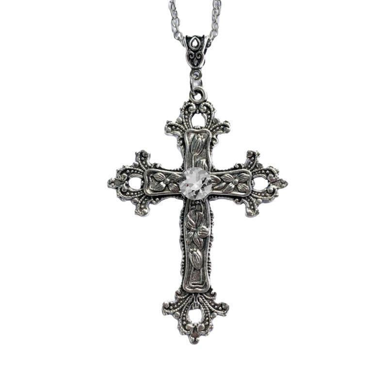 Wholesale  Creative Flower Pattern Cross Diamond Necklace Gothic